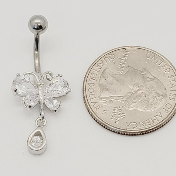 New Sterling Silver CZ Belly Button Navel Ring - Picture 1 of 4